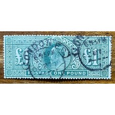 INGLATERRA 1902 Yv. 121 LA LIBRA VERDE DE EDUARDO VII, ESTAMPILLA USADA VALOR FINAL DE LA SERIE HERMOSA CALIDAD DE LUJO 700 €